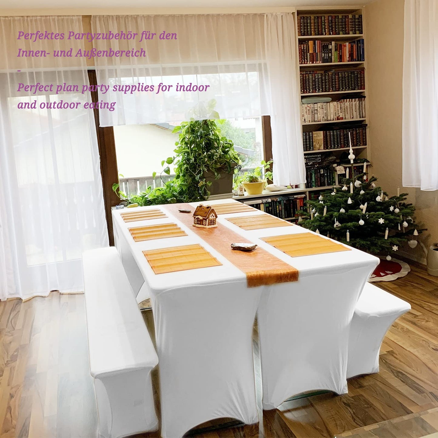 Pesonlook 2er-Set Biertischhussen, weiß, 220x70x70 cm.