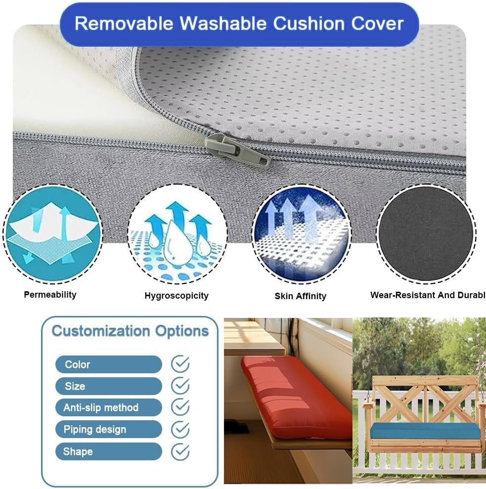 Waschbares, rutschfestes Outdoor-Bankkissen-Set, 150x40x5 cm, Hellbraun.