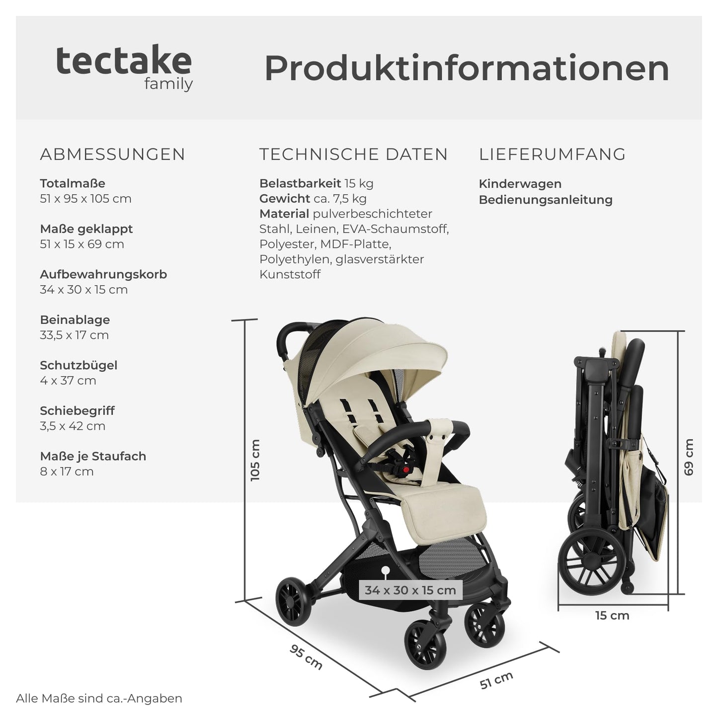 tectake® Buggy Kinderwagen von 0 bis 3 Jahre