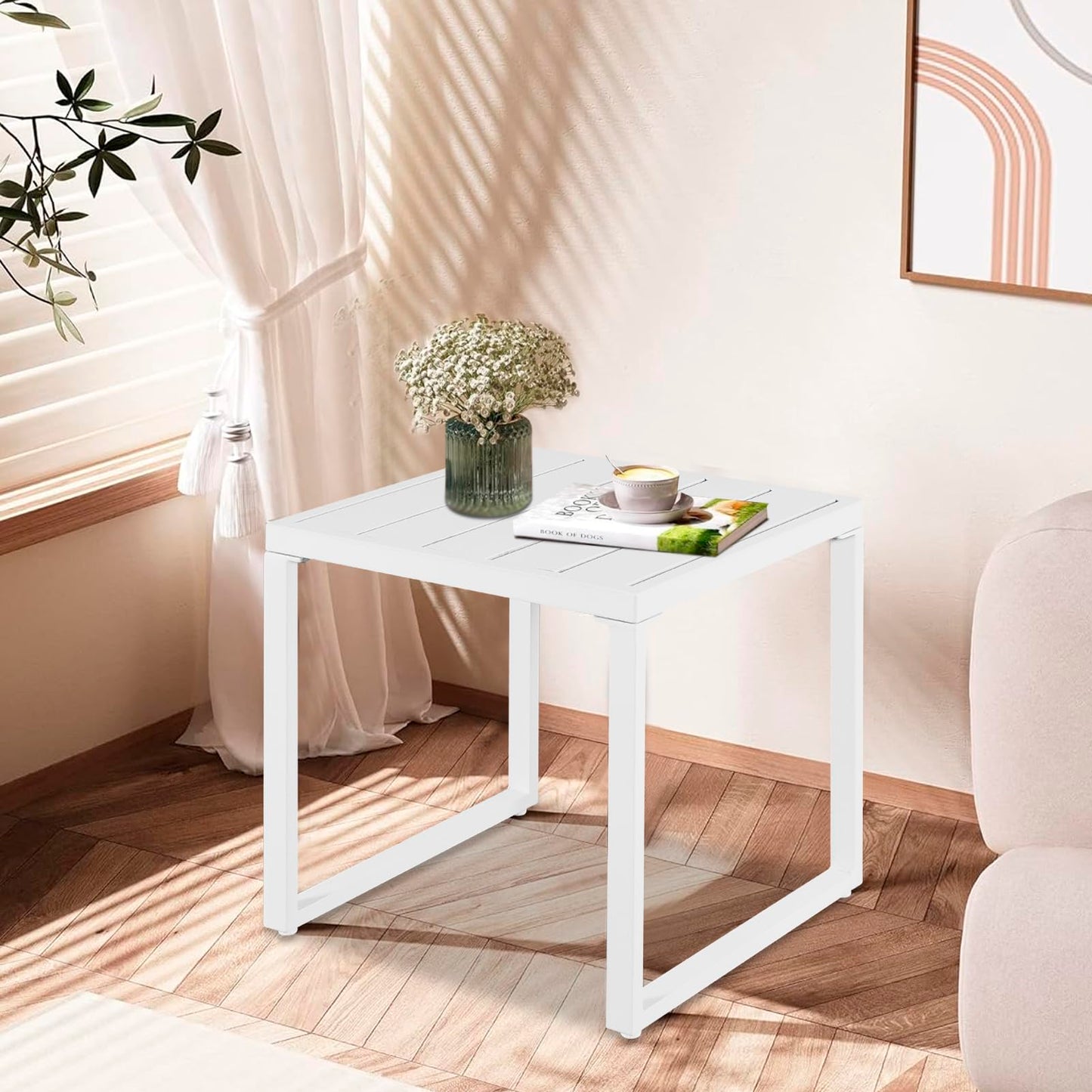 YIYAN 3-teiliges Rattan-Bistro-Set, für 2 Personen, mit Kaffeetisch, Weiß.