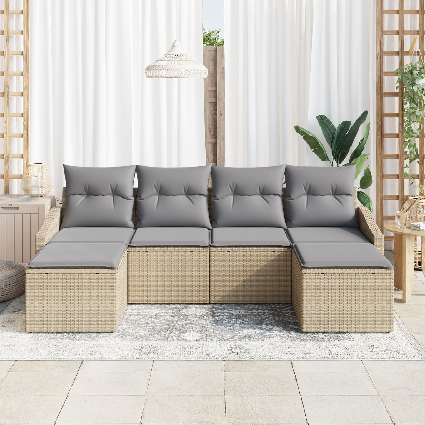 vidaXL 6-teiliges Garten-Sofa-Set, Beige, Poly-Rattan, wasserabweisend.vidaXL 6-teiliges Garten-Sofa-Set, Beige, Poly-Rattan, wasserabweisend.