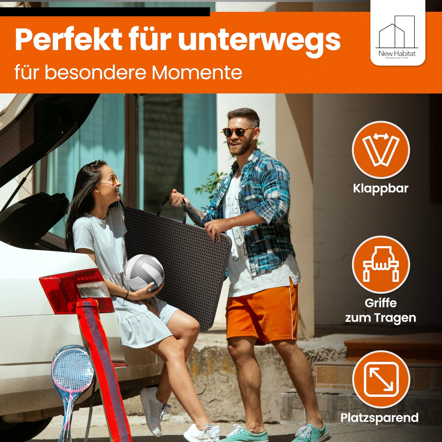 NewHabitat I Kunststoff Bierzeltgarnitur Klappbar I 3er Set, Tisch + 2 x Bank mit Tragegriffe, Biertischgarnitur, Festzeltgarnitur, Bierbank klappbar, HxBxT: 75x180x75 cm (Schwarz)