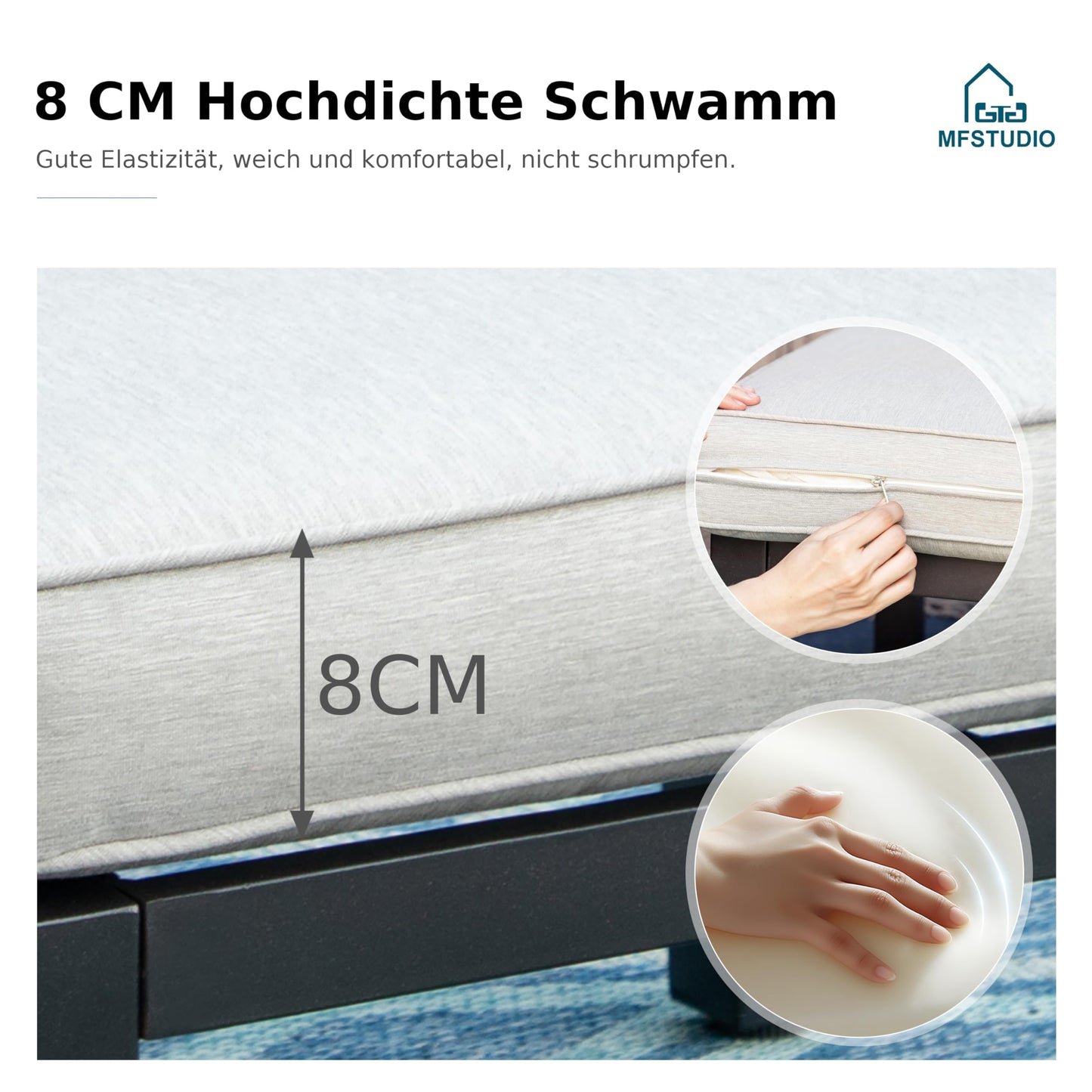 MFSTUDIO Gartenmöbel Set, Lounge mit Couchtisch und abnehmbarem Kissen.