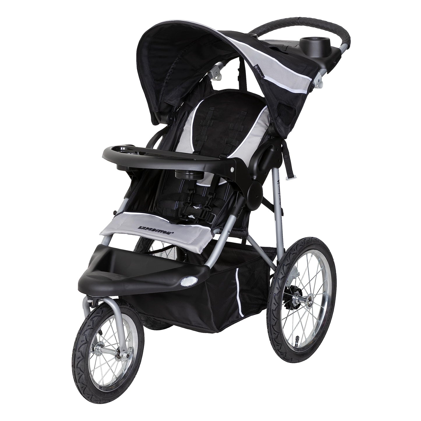 Baby Trend Expedition Jogging-Kinderwagen Phantom – Leichter All-Terrain-Jogger mit feststellbarem Schwenkrad, kompatibel mit Babyschalen, 5-Punkt-Gurt, zusätzlicher Stauraum, verstellbares Verdeck