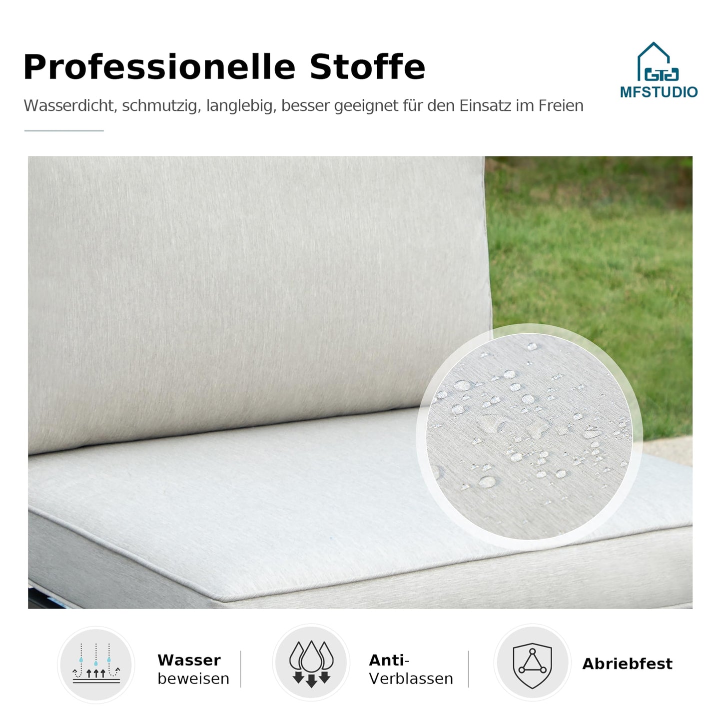 MFSTUDIO Gartenmöbel Set, Lounge mit Couchtisch und abnehmbarem Kissen.