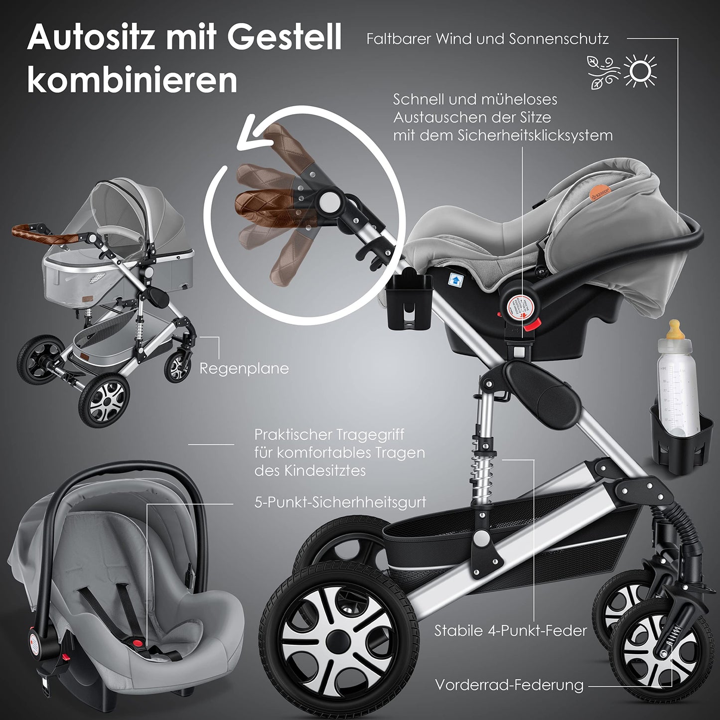 KESSER® Loops 3 in 1 Kinderwagen Kombikinderwagen Komplett-Set