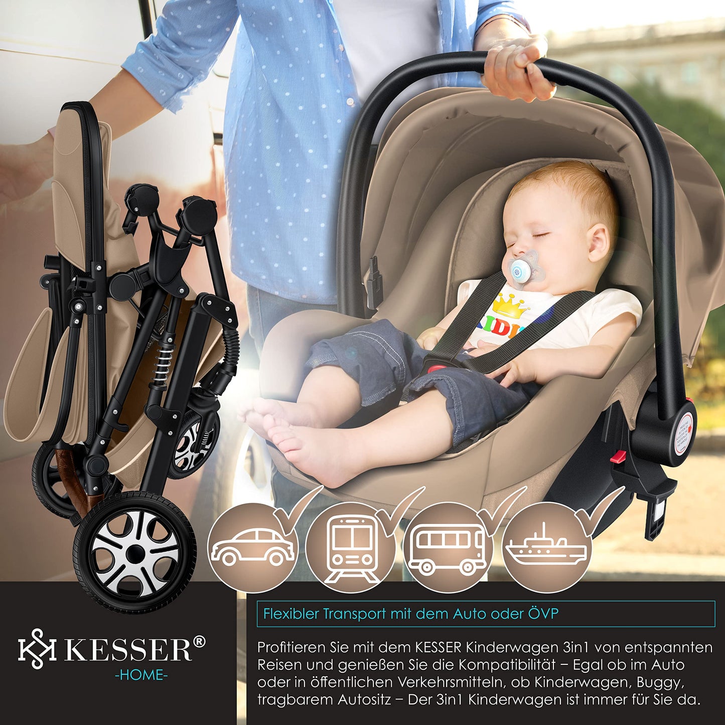 KESSER® Loops 3 in 1 Kinderwagen Kombikinderwagen Komplett-Set