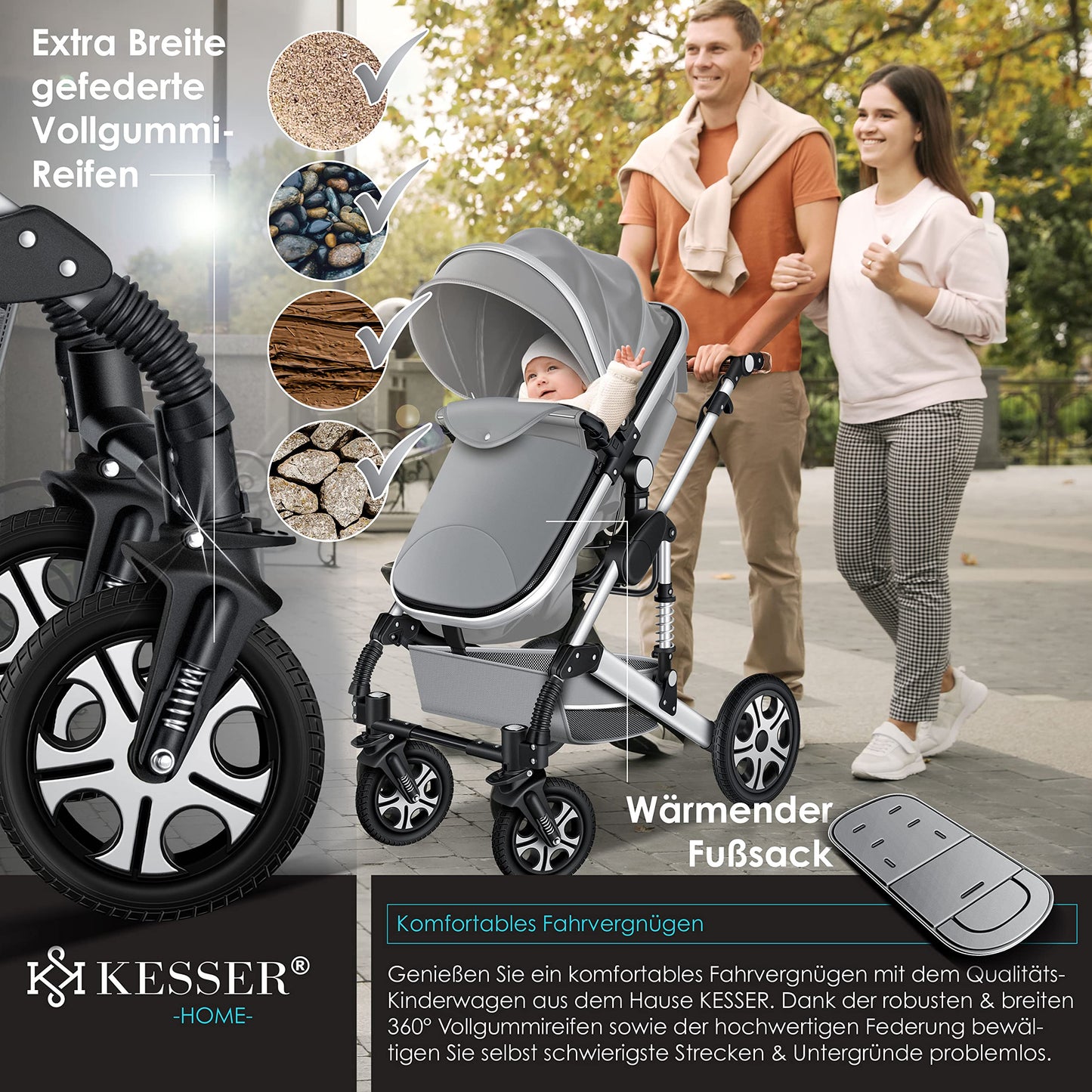 KESSER® Loops 3 in 1 Kinderwagen Kombikinderwagen Komplett-Set