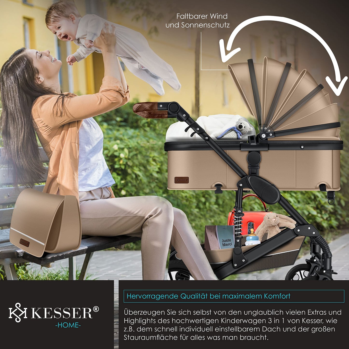 KESSER® Loops 3 in 1 Kinderwagen Kombikinderwagen Komplett-Set