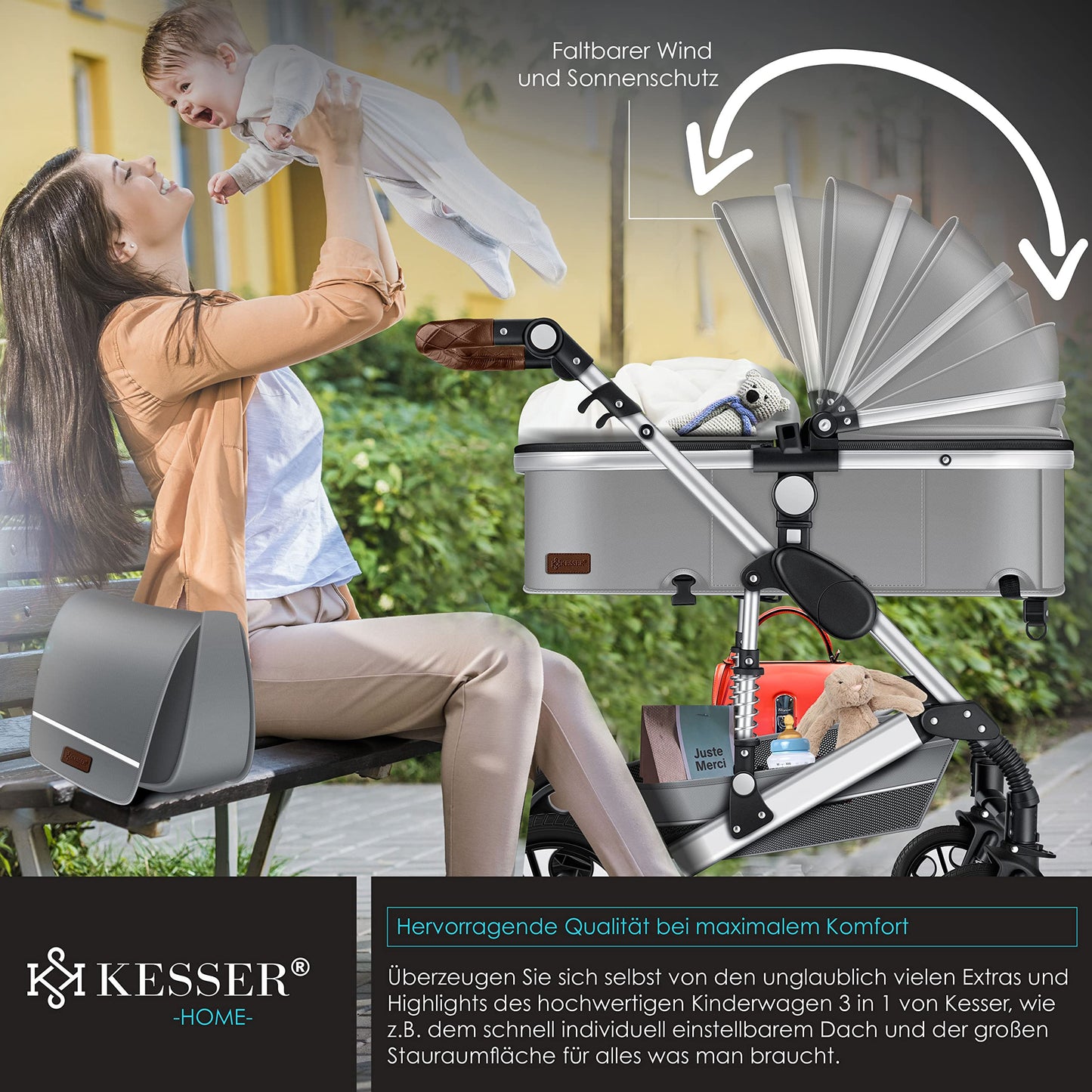 KESSER® Loops 3 in 1 Kinderwagen Kombikinderwagen Komplett-Set