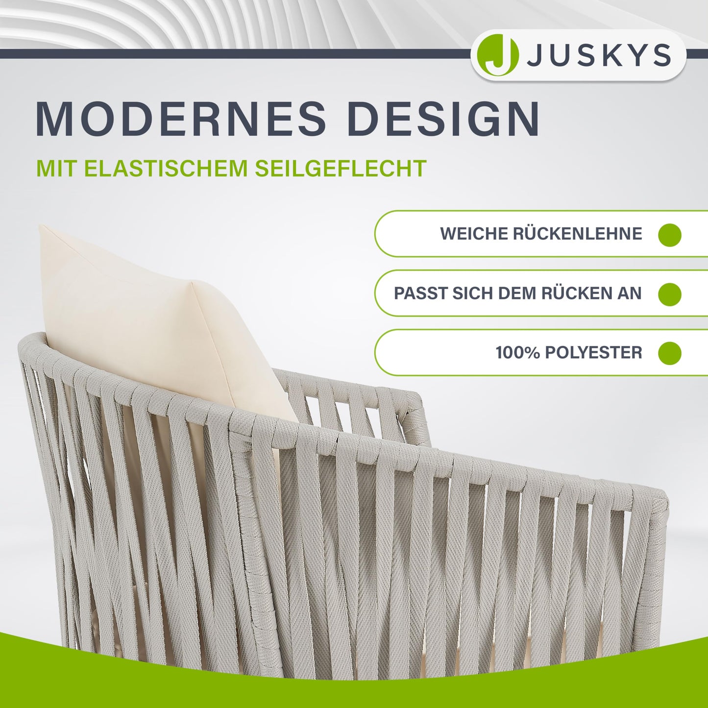 Juskys Rope Gartenstühle, 2er Set, wetterfest, bis 160 kg, Hellgrau.
