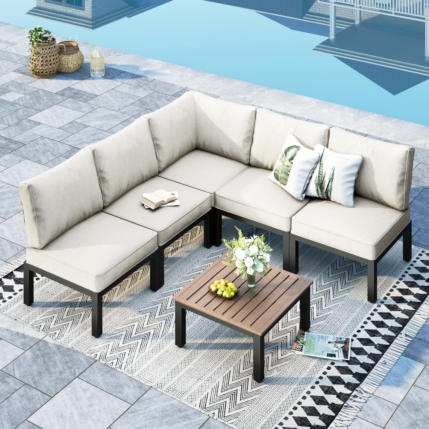 MFSTUDIO Gartenmöbel Set, Lounge mit Couchtisch und abnehmbarem Kissen.