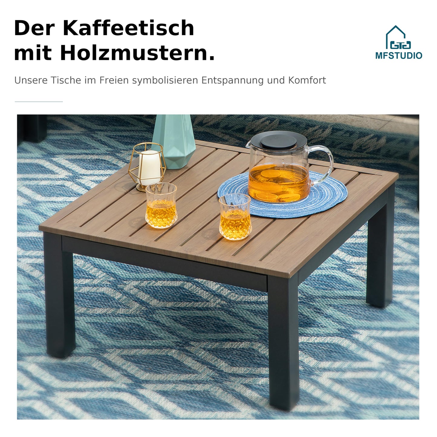 MFSTUDIO Gartenmöbel Set, Lounge mit Couchtisch und abnehmbarem Kissen.