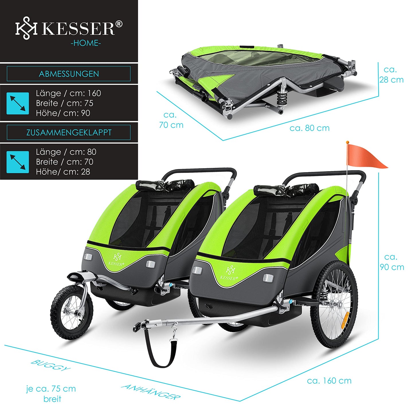 KESSER® Kinderanhänger Fahrradanhänger