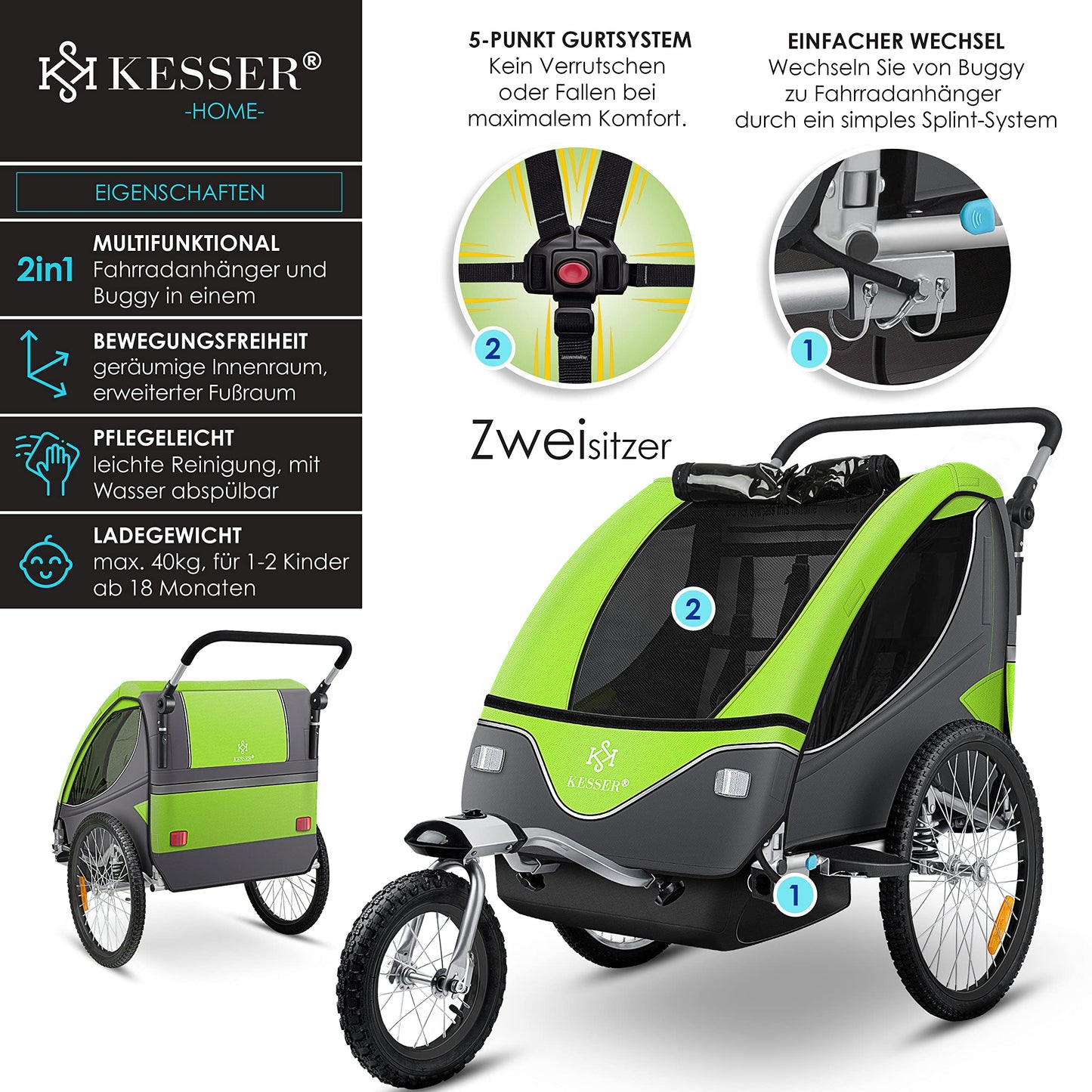 KESSER® Kinderanhänger Fahrradanhänger