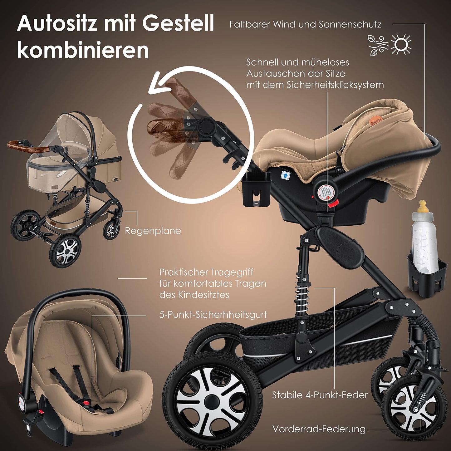 KESSER® Loops 3 in 1 Kinderwagen Kombikinderwagen Komplett-Set