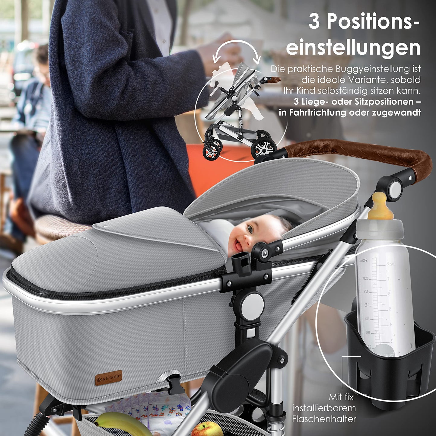 KESSER® Loops 3 in 1 Kinderwagen Kombikinderwagen Komplett-Set