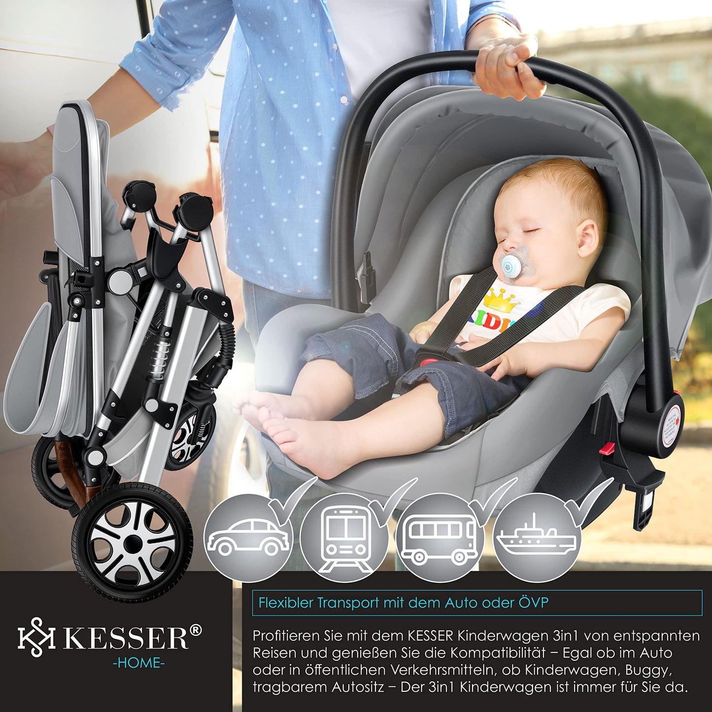 KESSER® Loops 3 in 1 Kinderwagen Kombikinderwagen Komplett-Set